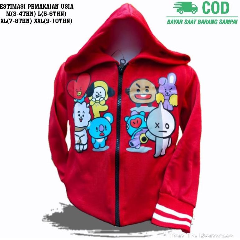 [KODE LDE] Jaket Hoodie Anak Perempuan Cewek Jaket Anak Perempuan Karakter Cantik Lucu BTS BT21 Usia