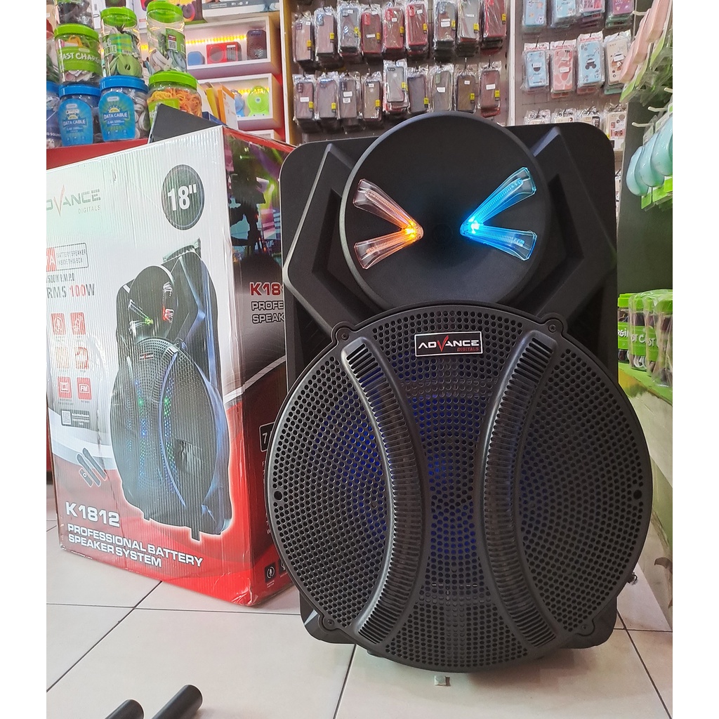 Advance Speaker 18 Inch K1812 Meeting Portable Karaoke With 2 Mic Wireless RMS 100W