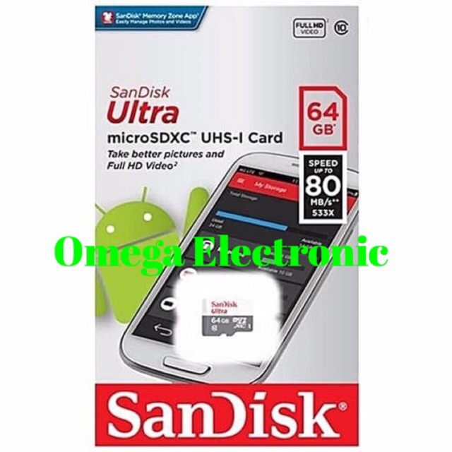 SanDisk ULTRA MICROSD 64GB 80MB/S MICROSDXC UHS-I MICRO SD CLASS 10