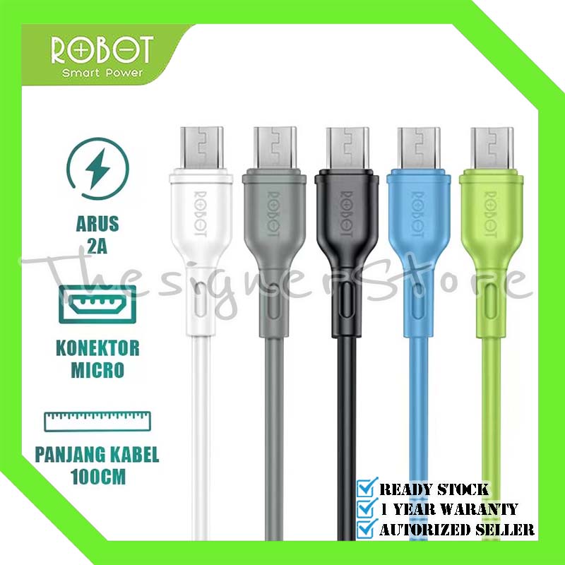 Kabel Data Micro USB ROBOT RBM100S 1M Data Cable 2A Original - Garansi Resmi 1 Tahun