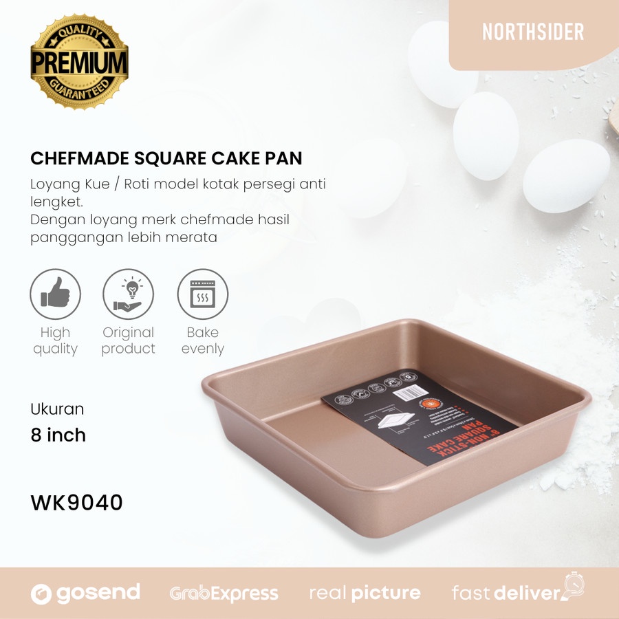 CHEFMADE SQUARE CAKE PAN 8 INCH - WK9040 | LOYANG KUE PERSEGI