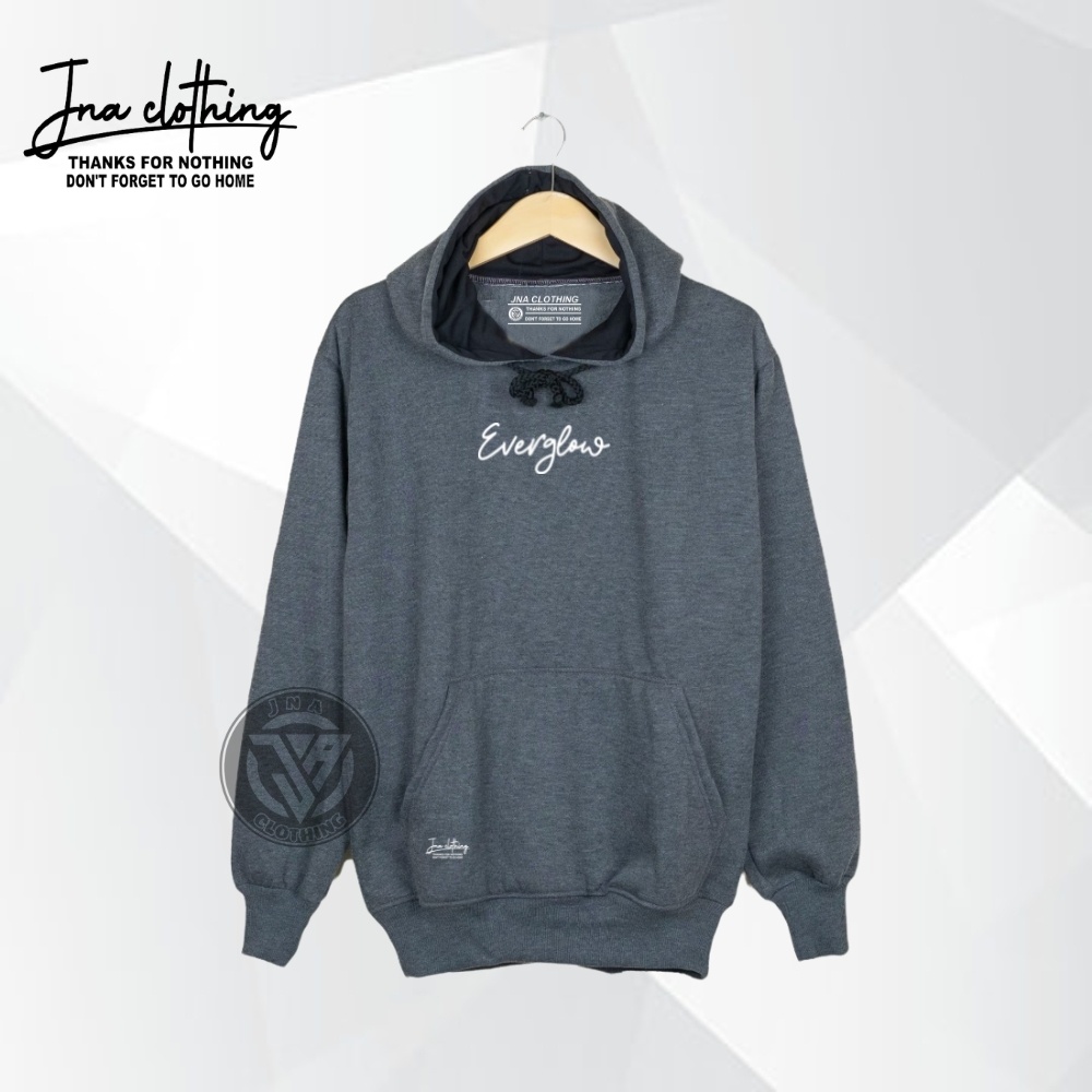 Hoodie Pria Unisex Terpopuler Gaya Masa Kini Warna Abu Sablon Everglow Sweter Cowok Wanita Ori Cotton Flecee Jna Bandung