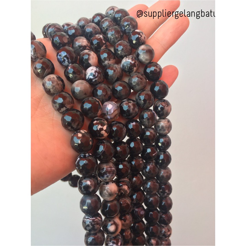 batu dalmantion agate FACETED BEADS 12mm cutting UKIR gelang kalung aksesoris fesyen unisex beading