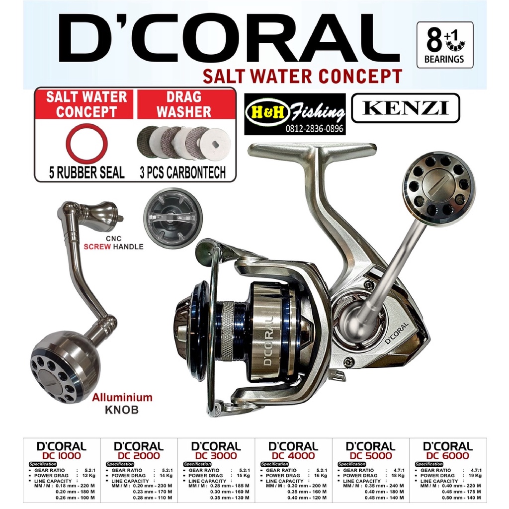 Reel  Kenzi D'Coral Saltwater SW 1000 2000 3000 4000 5000 6000 Power Handle