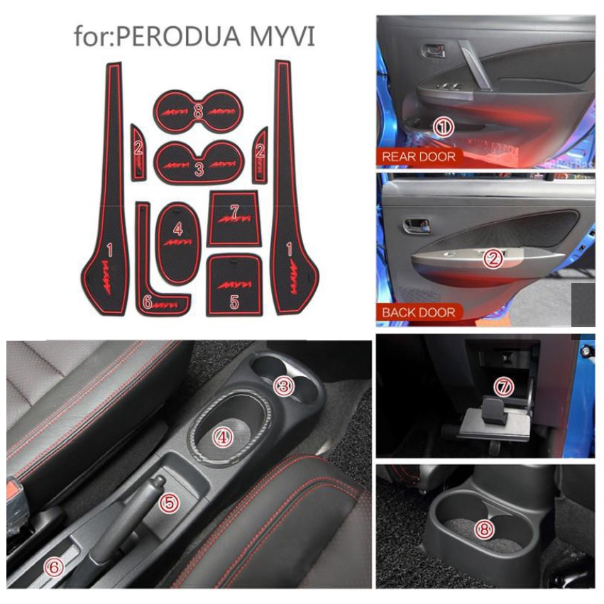 Perodua Myvi 2005-2011 Matras Anti slip / Debu Untuk Slot Pintu Interior Mobil