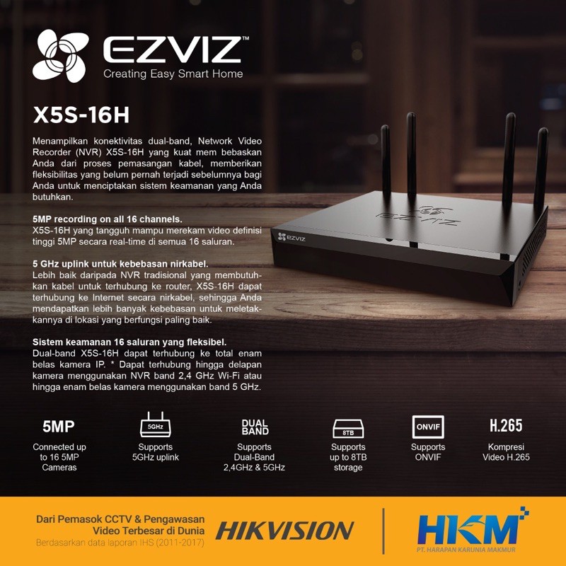 Ezviz X5S 16H NVR Wireless 16Ch 5MP H.265 Onvif Garansi Resmi 1 Tahun