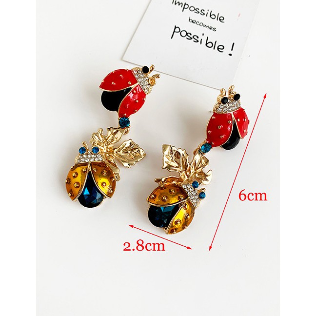 LRC Anting Tusuk Fashion Color Alloy Studded Insect Leaf Stud Earrings F91833
