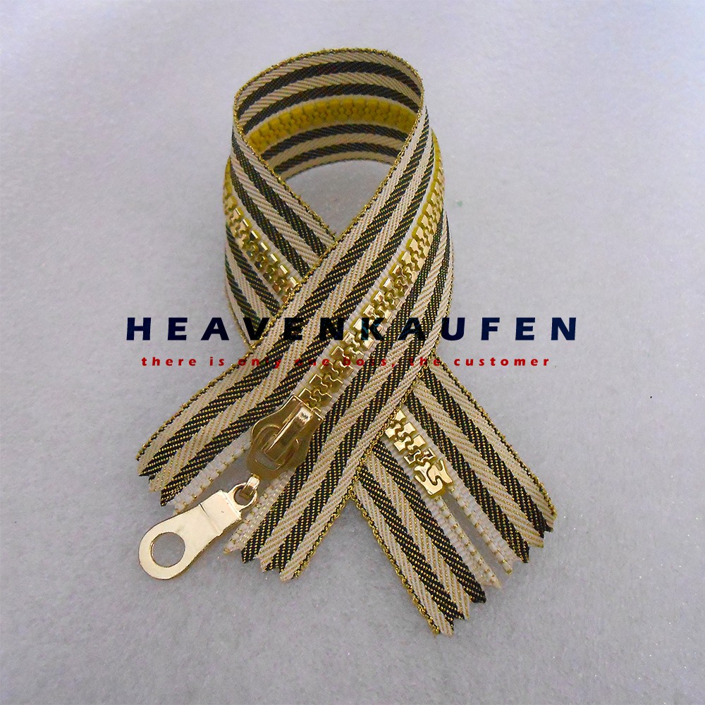 Resleting Zipper Retsleting Busana 25 cm Kain Lurik Gigi Gold (Emas) Close - End