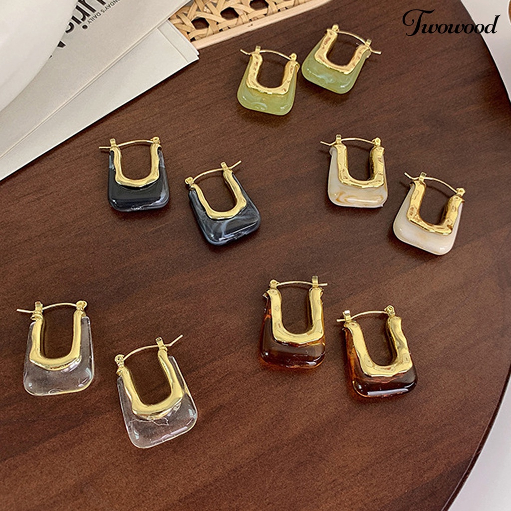 1 Pasang Anting Hoop Bentuk U Geometris Bahan Akrilik Resin Gaya Vintage Untuk Wanita