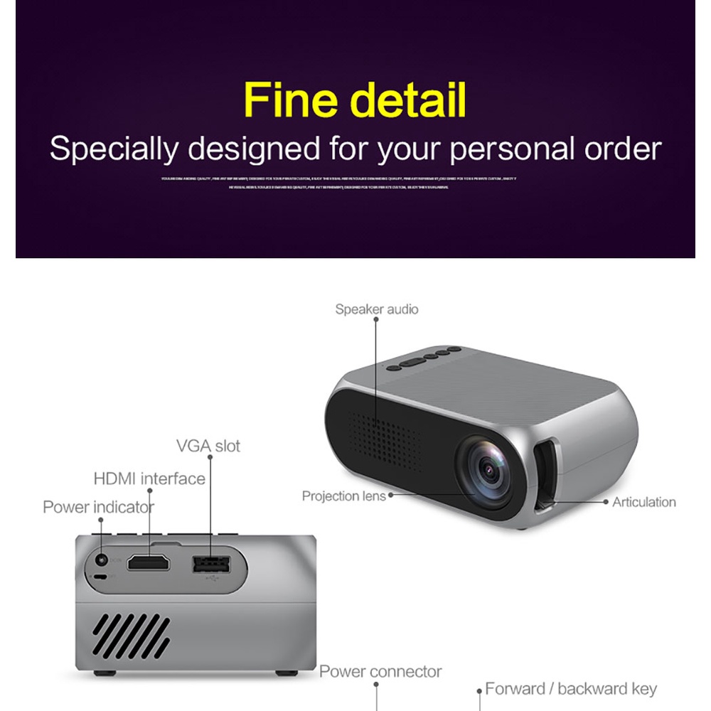 AKN88 - YG320 Rechargeable Portable Mini Projector 1300 mAH 600 Lumens 1080P