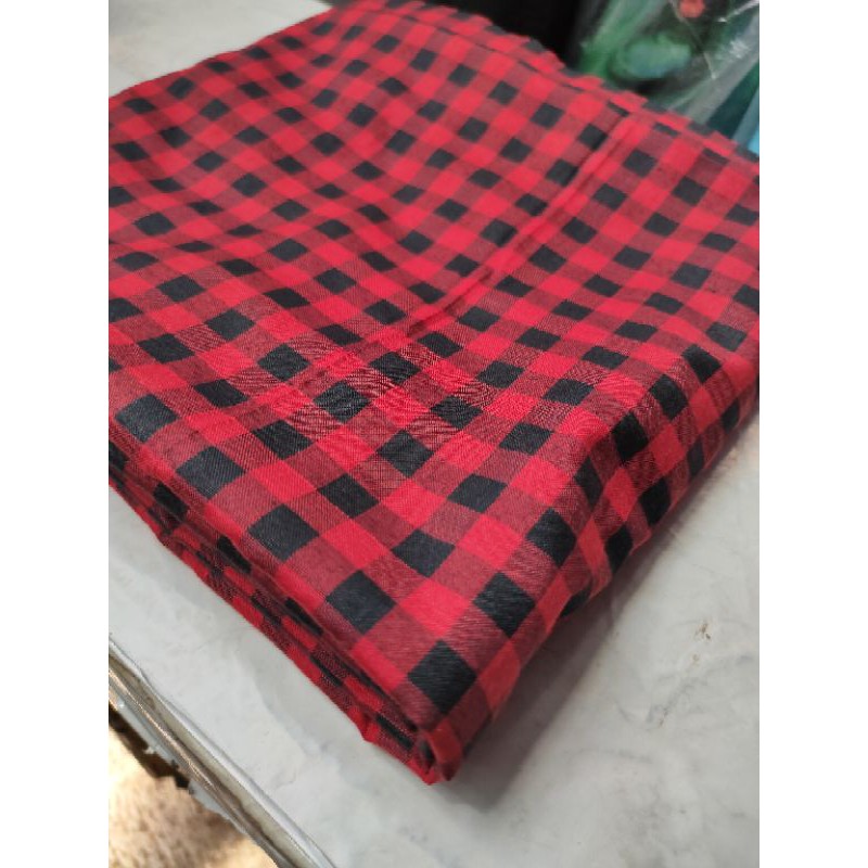 Bahan kain Yandet Yanded katun motif kotak-kotak merah hitam premium bagus meteran (yard)