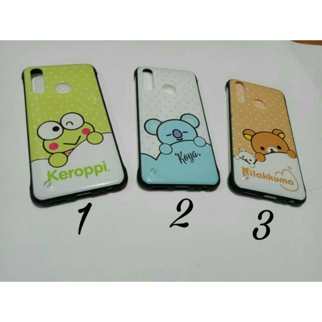 Bumper case glass timbul mix cartoon Samsung A20S 2019