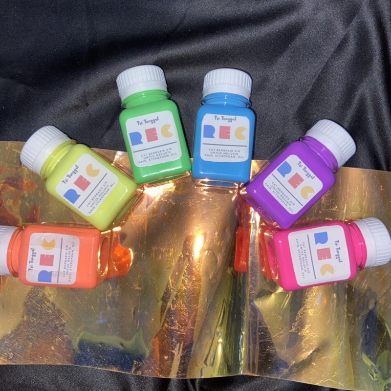 Cat REC Fluorescent Stabilo 30gr dan 80gr Styrofoam Kain Merah Kuning Acrylic Biru Ungu Pink Orange 