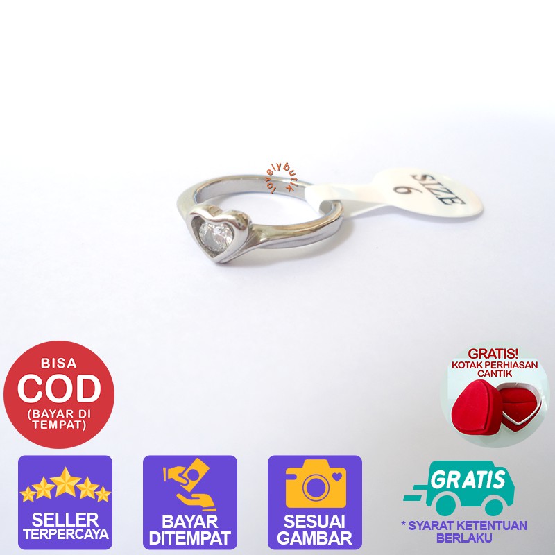 Lovelybutik Cincin Titanium Anti Karat Lil1 Cincin Wanita Titanium Model Permata Love