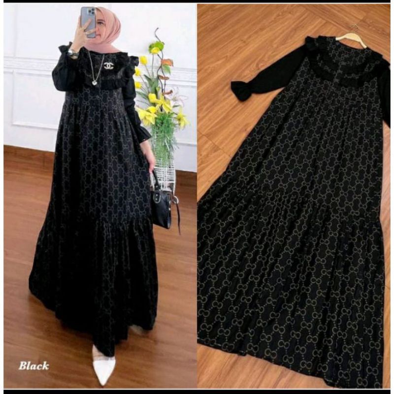 GAMIS DERSS GUCCI MEWAH PAKAIAN WANITA LENGAN PANJANG DEWASA BAHAN RAYON IMPORT MUARAH BERKUALITAS