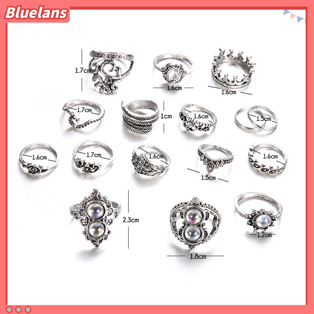 16pcs / Set Cincin Buku Jari Aneka Bentuk Gaya Retro Boho Untuk Wanita