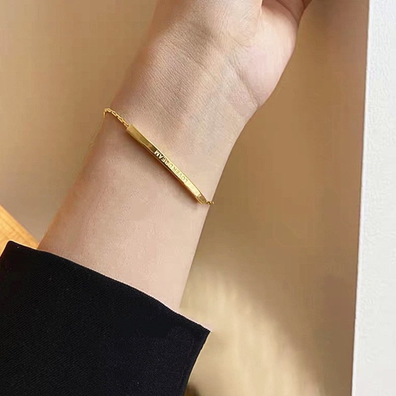 Gelang Titanium Wanita Anti Karat Huruf LOVER DREAM Emas 18K Mewah Perhiasan Korea