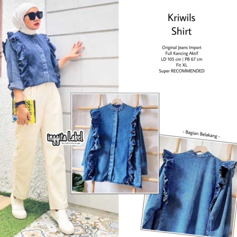 Blouse jeans wanita premium / Kriwils Shirt by inggita label / Blouse premium kekinian