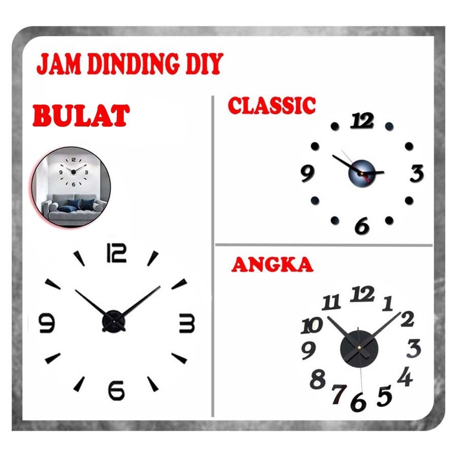 Jam DIY Dekorasi Dinding Jumbo BTS Digital Besar Kecil Menyala Silver Taffware Jam Dinding Besar DIY Giant Wall Clock Quartz Creative Design kotal teko macaron makaron bulat