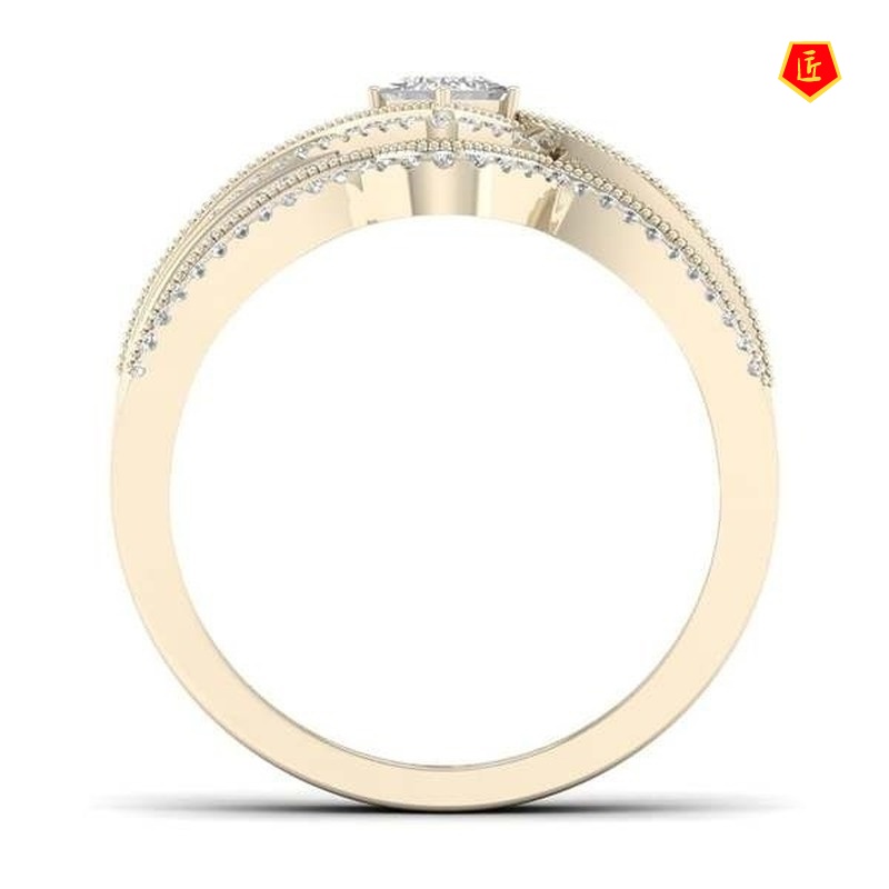 [Ready Stock]Luxury Micro-Inlaid Square Diamond Ring Set