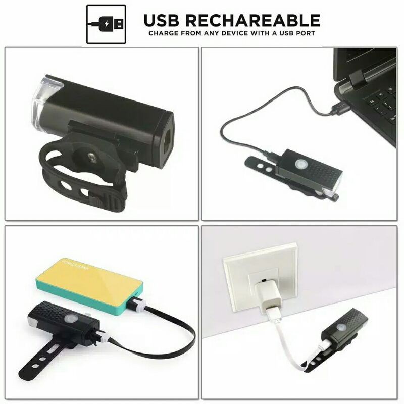 Lampu depan sepeda LED USB charge, bisa di cas kembali