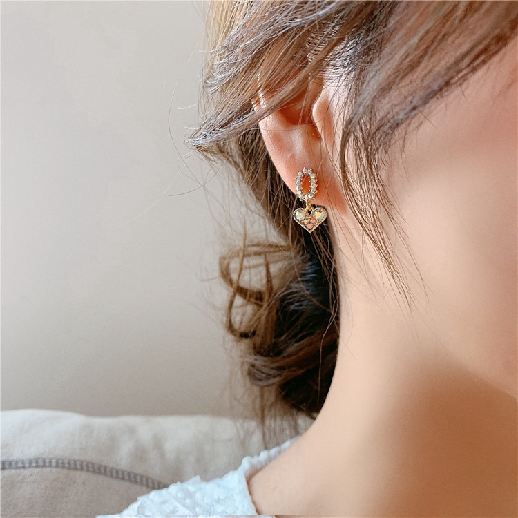 Anting love Berlian glitter Bulat Kecil lady Korea