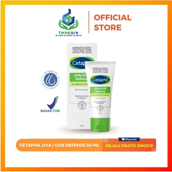 Cetaphil UVA/UVB Defense SPF 50 50ml Sunscreen Sunblock untuk Perawatan Wajah