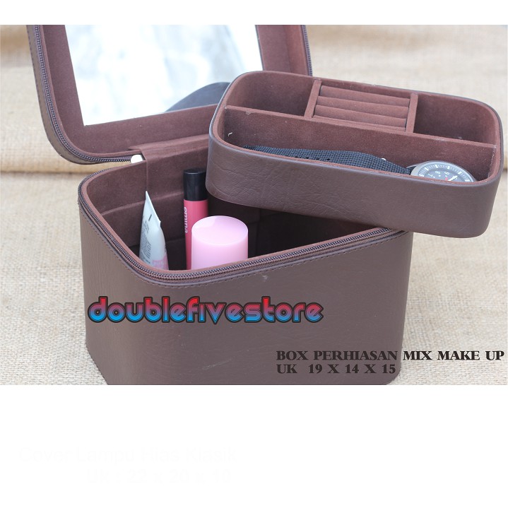 Box Perhiasan Mix Make Up Cantik Hard Case Premium Coklat