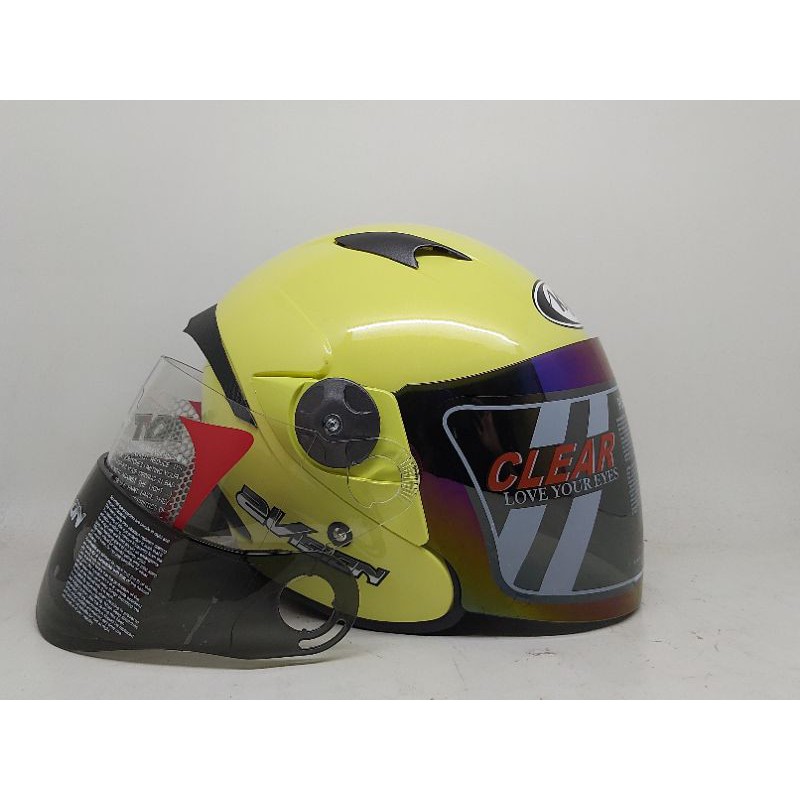 Helm Kyt 2 Vision Kuning Lemon Paket Ganteng-Fullset kaca pelangi