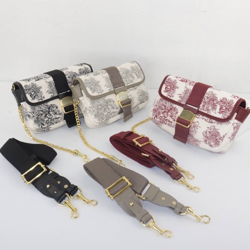 Tas Kanvas Selempang Wanita CK Slingbag Canvas Premium Import, Hitam Black Merah Maroon Burgundy Abu