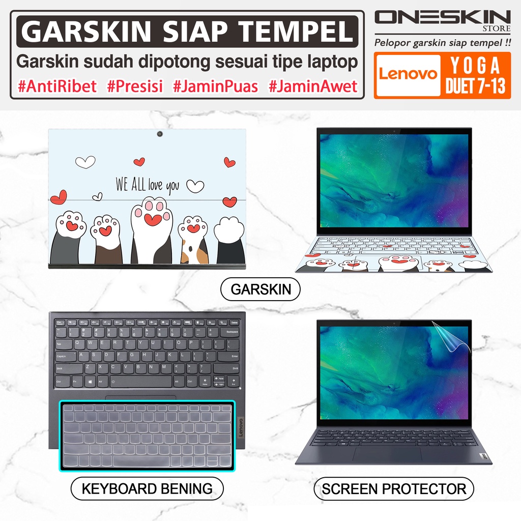 Garskin Sticker Laptop Pelindung Screen Keyboard Protector Lenovo Yoga Duet 7 7i-13 13IML05 13ITL6 Slim 9 9i-14 14ITL5 Full Body Silikon Bening Glossy