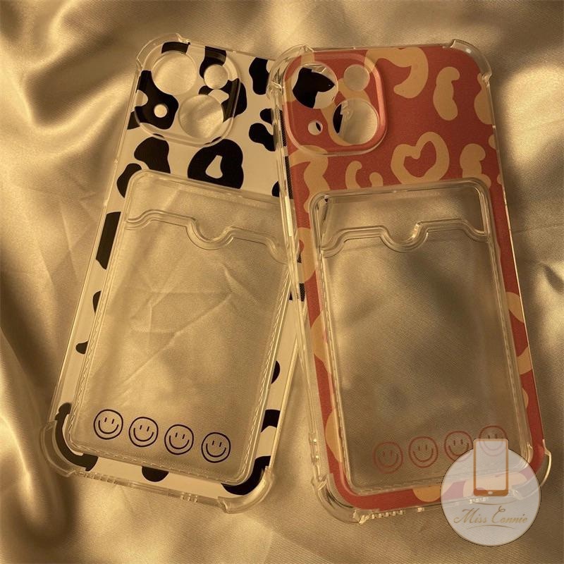 Case Dompet Kartu Bening Motif Leopard Untuk iPhone 6 6s 7 8 Plus 11 12 13 pro max X XR XS max SE 2020 14 pro max