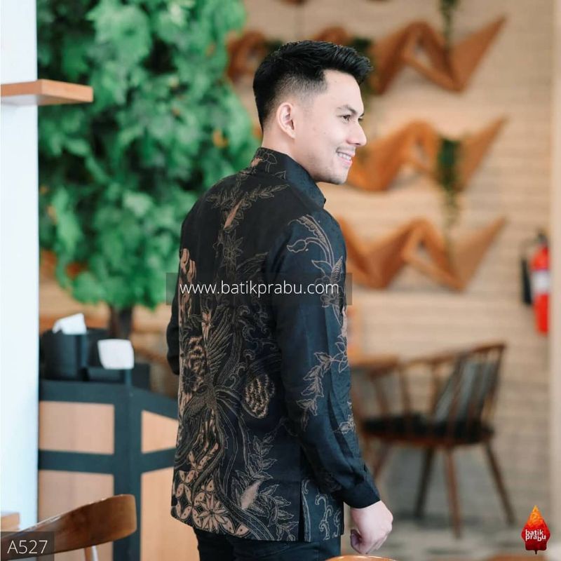 SELING HITAM Kemeja Batik Pria Modern Premium Lengan Panjang Terbaru - Baju Hem Batik Pria Hitam Tangan Panjang Cowok Kondangan Pesta Kerja