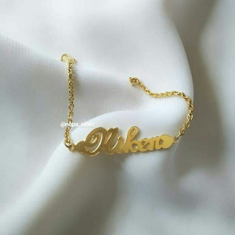 GELANG NAMA PERAK MURNI CELUP MAS