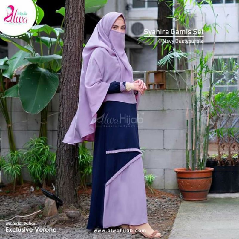 preloved set alwa hijab navy dusty purple