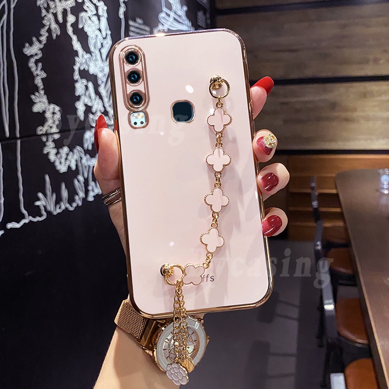 Soft Case Silikon Motif Daun Clover Dengan Gelang Untuk Huawei Nova 9 SE Nova 8i 7i 7SE 5T Nova3i Y6P Y7A Y9S Y7 Pro Y9 Prime 2019