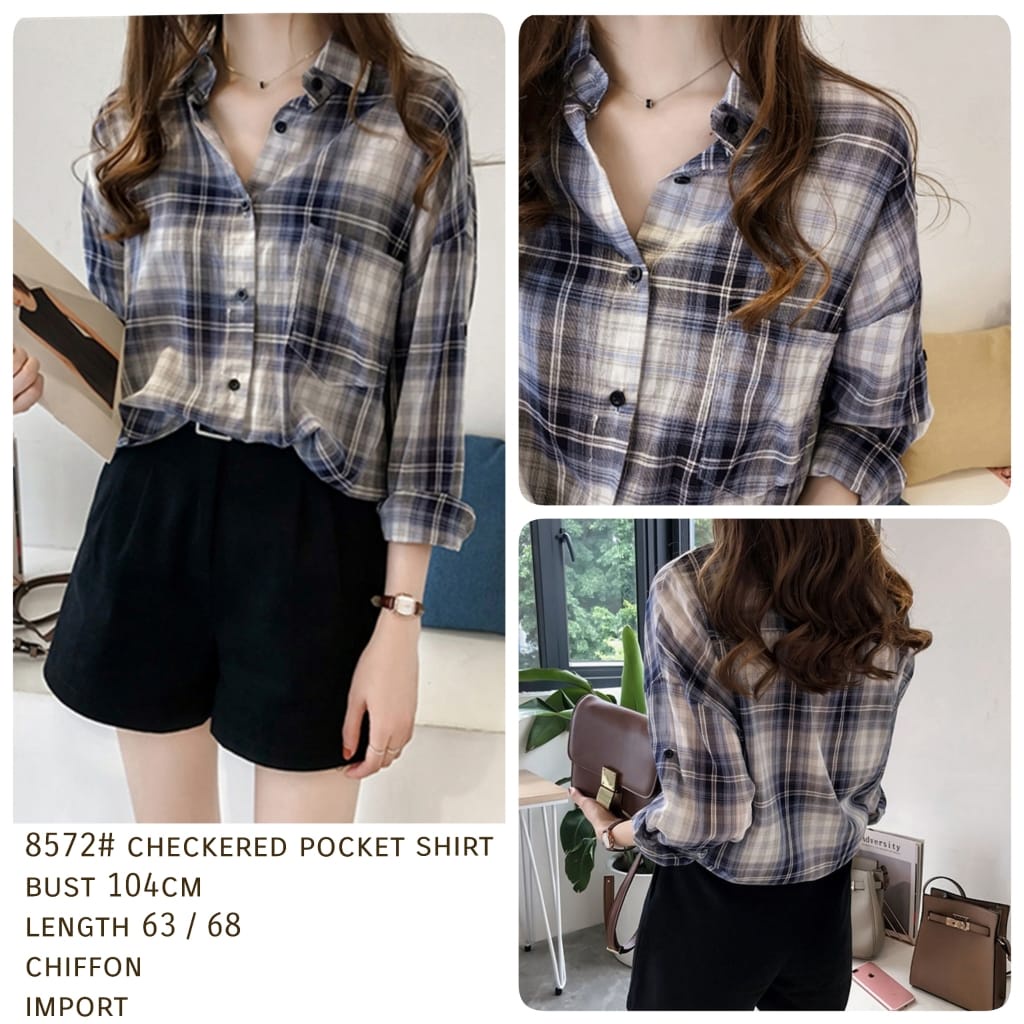 NGJ 3M KEMEJA 8572 CHECKERED POCKET FASHION PREMIUM IMPORT THREE M TM
