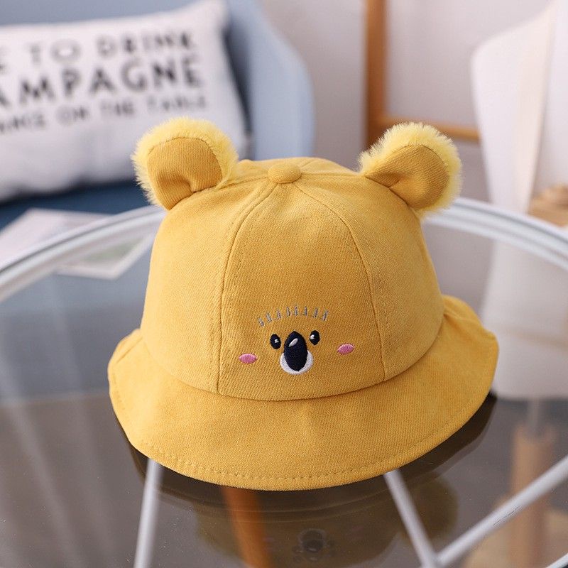 TOPI BUCKET FASHION ANAK BAYI BALITA MOTIF KOALA BULU LUCU BABY HAT IMPORT-kuning