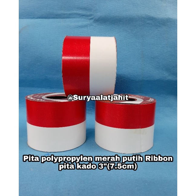 Pita polypropylen merah putih Ribbon pita kado 3&quot;(7.5cm) =rp.9.750/1rol