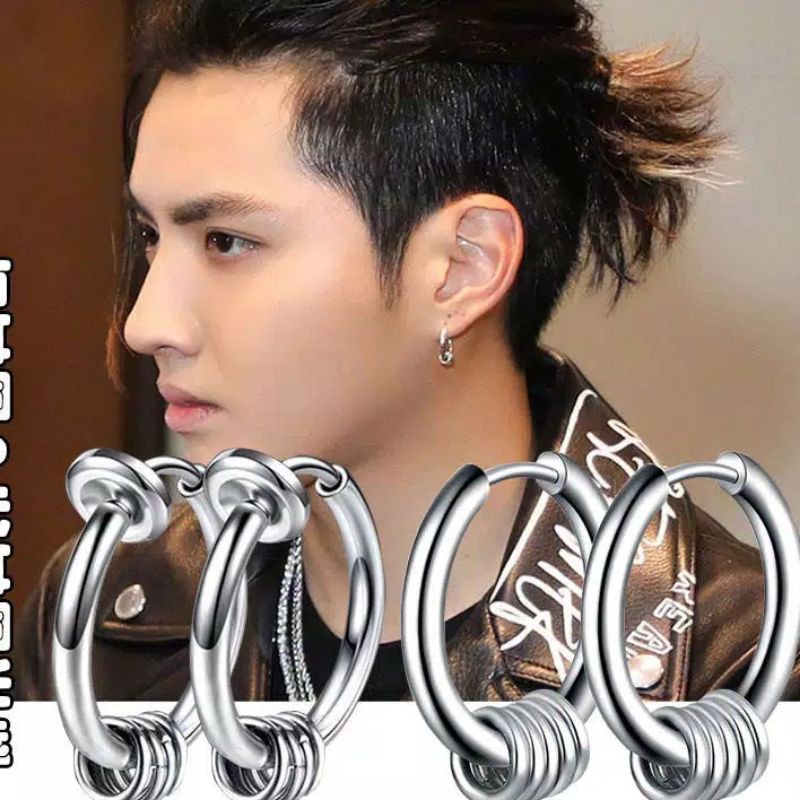IP-R Anting Hoop Multi Ring Mewah untuk Pria / anting Hoop tindik dan jepit