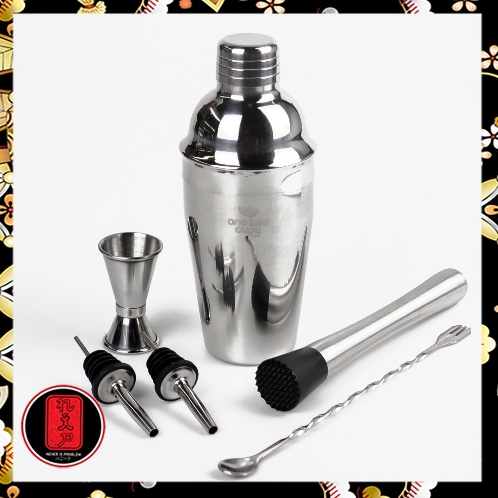 One Two Cups 6 in 1 Bartender Drink Bar Set Cocktail Shaker Stainless Steel 550ml - BA016 - Silver