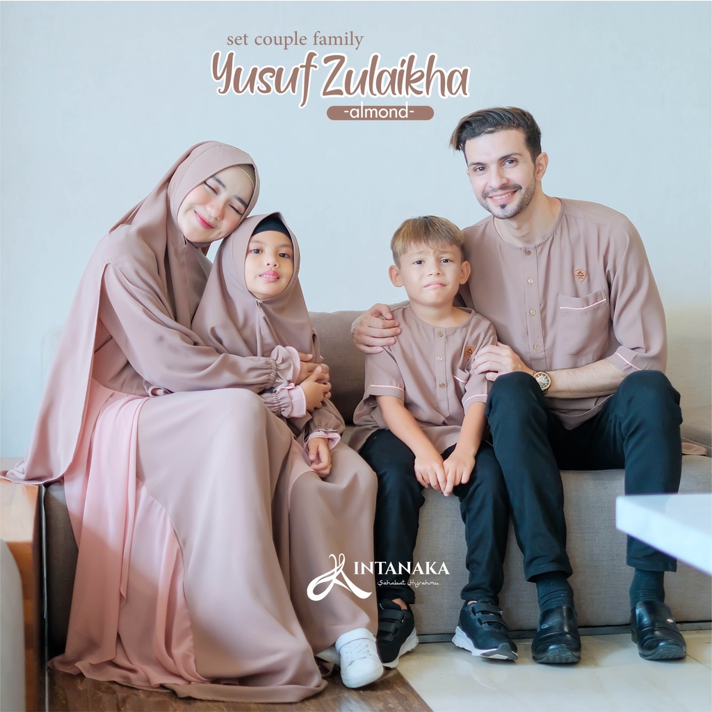 INTANAKA Gamis Exclusive Yusuf Zulaikha Almond Sarimbit Couple Keluarga Lebaran Baju Abaya Koko Kurt