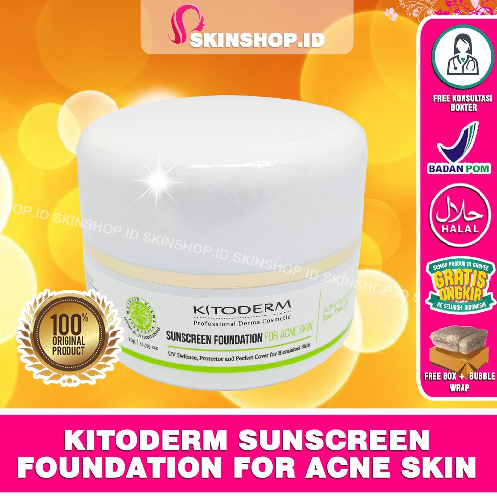 Kitoderm Sunscreen Foundation For Acne Skin 10gr Original / Alas Bedak Kulit Berjerawat BPOM Aman