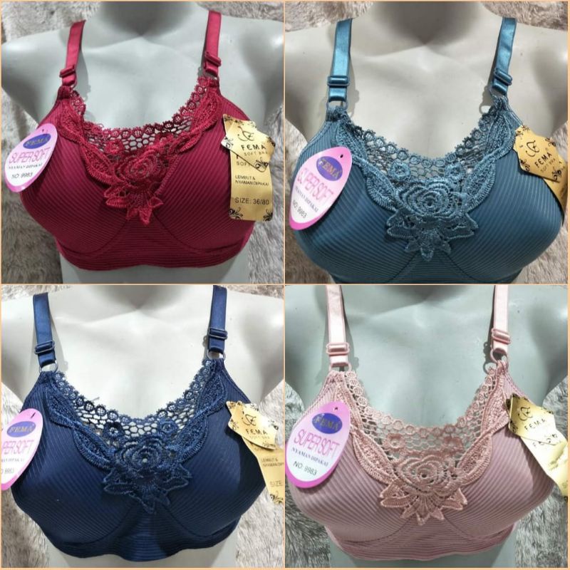 bra wanita fema super soft bordir motif bunga busa sedang tanpa kawat pengait 3 - bh cewek - pakaian