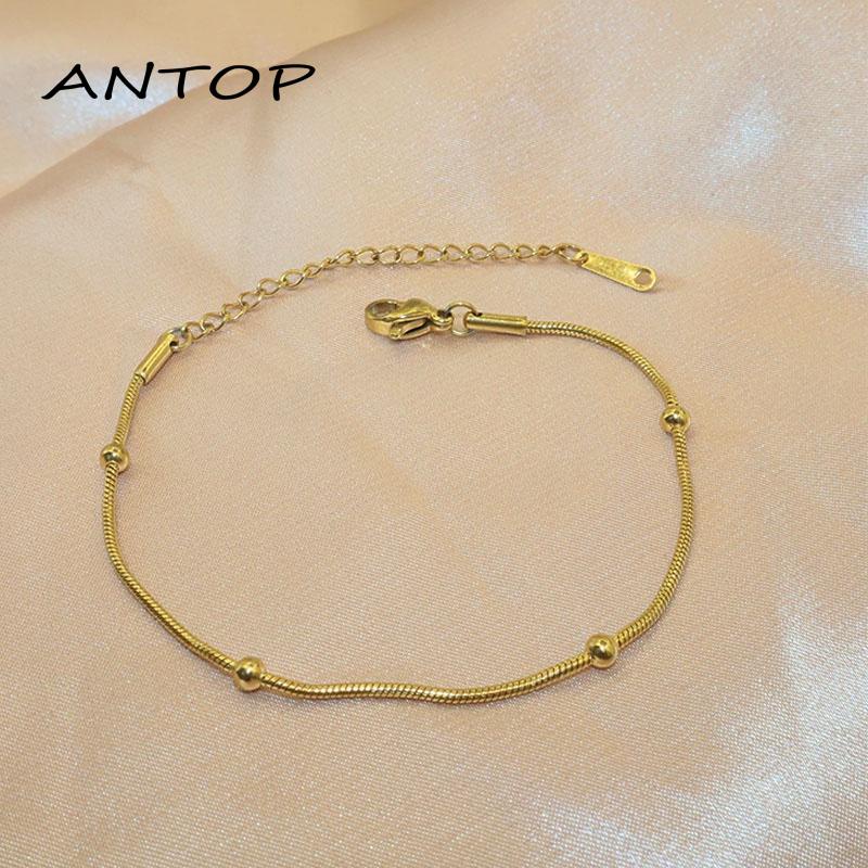 Gelang Tangan Bahan Titanium Steel Model Tulang Ular Untuk Wanita