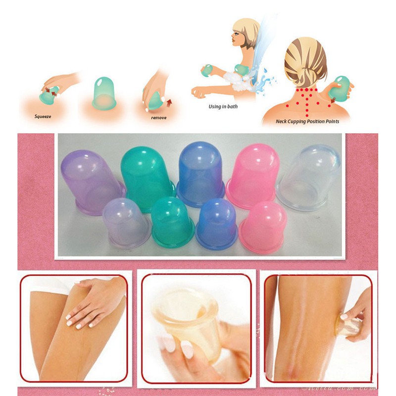 Perawatan Tubuh: 4Pcs/Set Kop Silikon Pijat Terapi Anti Selulit