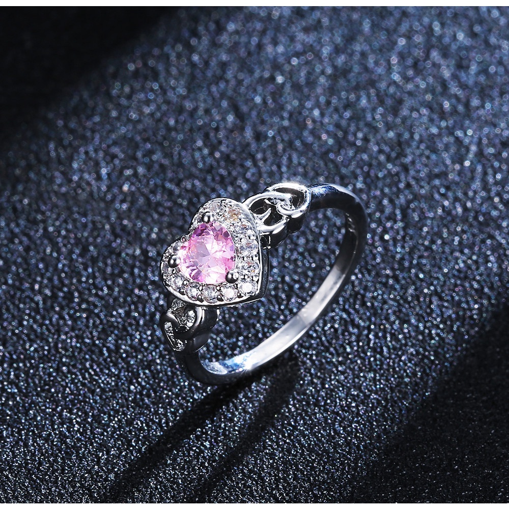 Cincin Batu Permata Merah Muda Perak 925 Wanita