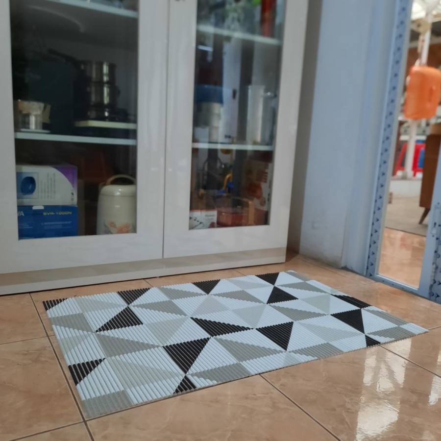 Tikar dapur bersih Lebar = 65cm - Minimalist Hitam Abu,  Busa PVC Kamar Mandi, Anti Slip, Keset Pintu-3