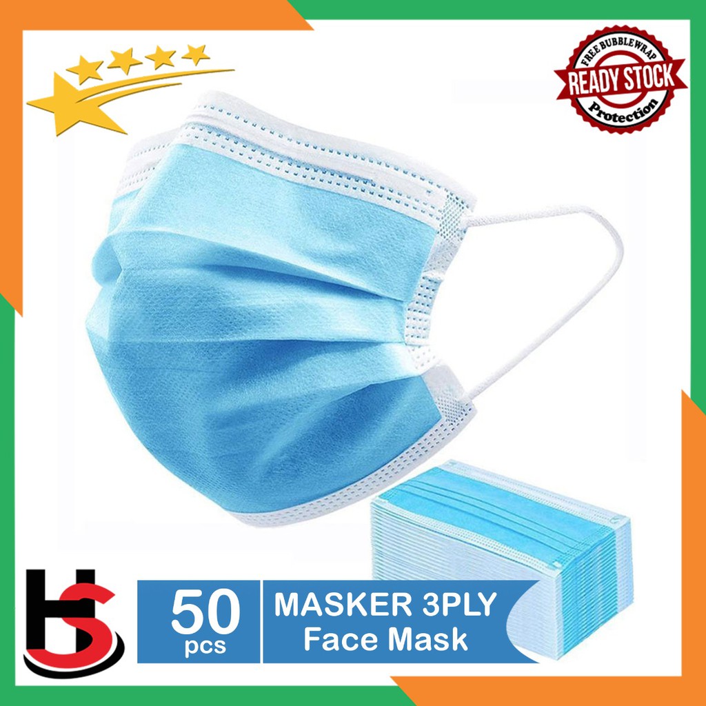 MASKER EARLOP 3LY BIRU MASKER MEDIS 3LAPIS ISI 50PCS+BOX