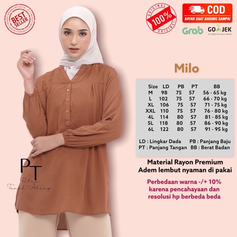 blouse atasan polos milo coklat susu baju wanita cewek perempuan muslimah rayon Busui Friendly